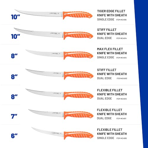 Dexter Outdoors Dextreme Single Edge 6" Flexible Fillet Knife, Sheath | Flexible single edge stainless blade sized for fish and detail work. Protective sheath included for boat and tackle bag. - style: 6" Single Edge Flex