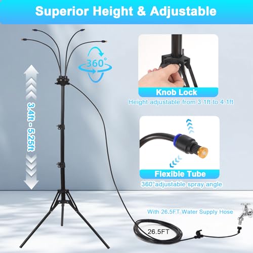 GMAULEE Outdoor Misting Stand, Adjustable 5.25 FT Mister System with 26.5FT Hose, Heavy Duty Portable Mist Cooling System for Patio, Deck, Poolside, Backyard BBQ, Party, and Kids Water Play (5.25FT) - size: 5.25FT