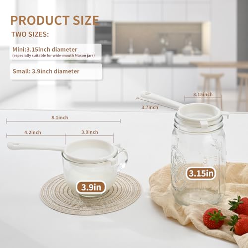 Luckyiren Kefir Strainer Set, Plastic Non-Metal Sieve with Fine Mesh | 3.15" & 3.94" Diameter Double-size for Mason Jars, Grains, Milk Kefir, Water Kefir & Kombucha, Food Grade, Easy to Clean - color: Ivory