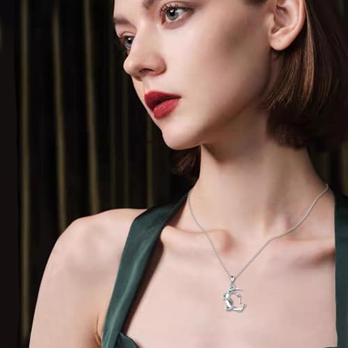 Snake Moon Necklace - 925 Sterling Silver Moon Pendant Necklace - Snake Jewelry for Women - style: snake moon