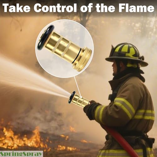 1-1/2" NPSH/NPT Brass Fire Hose Nozzle | Heavy Duty Adjustable Spray Jet Fog Nozzle, Constant Flow Industrial Firefighter Nozzle, 85 GPM, 100 PSI - size: 1-1/2"NPSH