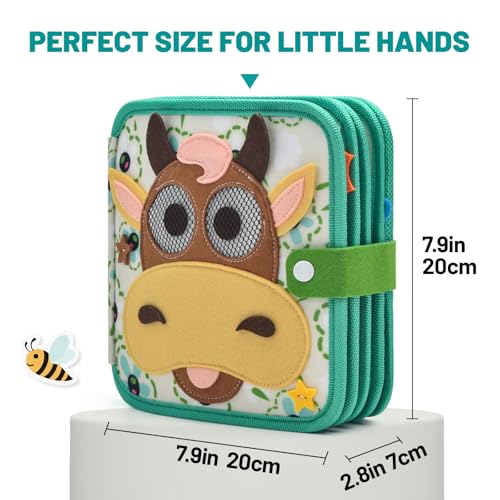 Montessori Busy Book for Toddlers 1-3, Felt Quiet Book & Busy Board for Preschool Learning, Fine Motor Skills & Sensory Play, Educational Travel Toy and Gift for Kids – Farm Animals Theme, Green - style: Farm-10 Pages