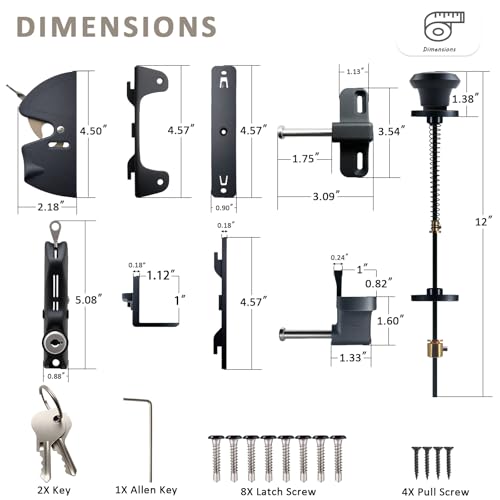 Gate Latch Door Latch with Pull Cable Opened Two-Sided Lockable Door Latch Durable,Versatile & Secure for Metal,Wood,and Vinyl Fence,for Privacy Fence,Outdoor Fence,Barn Door Lock,Wooden Fence(Black)