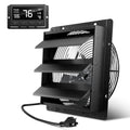 Hon&Guan Shutter Exhaust Fan, 12-Inch Wall Mount Attic Fan with Temperature Humidity Controller, 10-Speed Adjustable, 971 CFM, for Ventilation and Cooling in Greenhouses, Garages, Chicken Coops - color: Black, size: 12 Inch