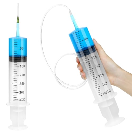 3 Pack 350ml Syringes with 55.1 Inch Tube and Needle 14G 1.5”, Sterile Syringe Individually Packaged for Labs, Liquid Measuring, Feeding Pets,Oil or Glue Applicator - style: 350ml