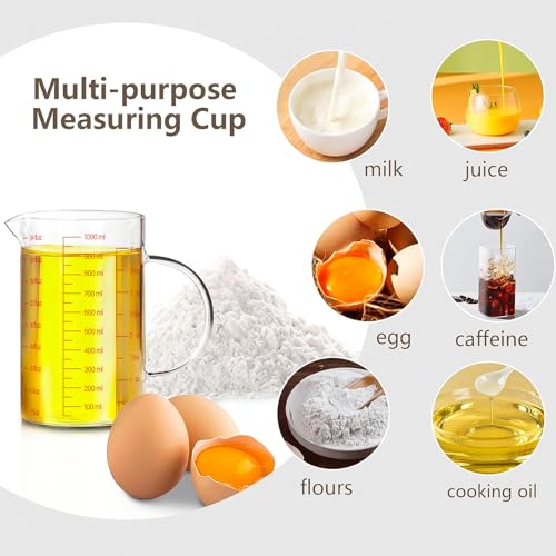 WhiteRhino Glass Measuring Cup,34oz/4Cup/1000ml Liquid Measuring Cups, Measuring Cup With Handle and V-Shaped Spout, Glass Beaker with Three Scales (OZ, Cup, ML), Dishwasher/Freezer/Microwave Safe - color: 4 Cup / 1000ml / 34oz - Glass