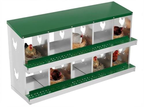 Chicken Nesting Box, 10-Hole Nesting Boxes, Removable Tray, Ventilation Holes, Easy Egg Collection & Cleaning, Laying Boxes for Hens, Green - color: Green, size: 53.5"L x 16.9"W x 26.6"H