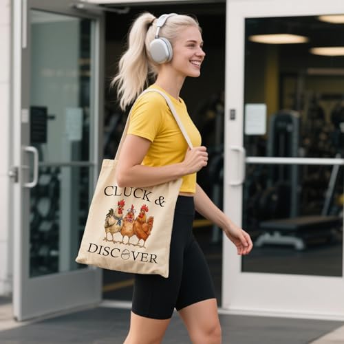 Aesthetic Canvas Tote Bag for Women - with Magnetic Snap Closure & Zipper Inner Pocket Reusable Totes Bag - color: Chickens2