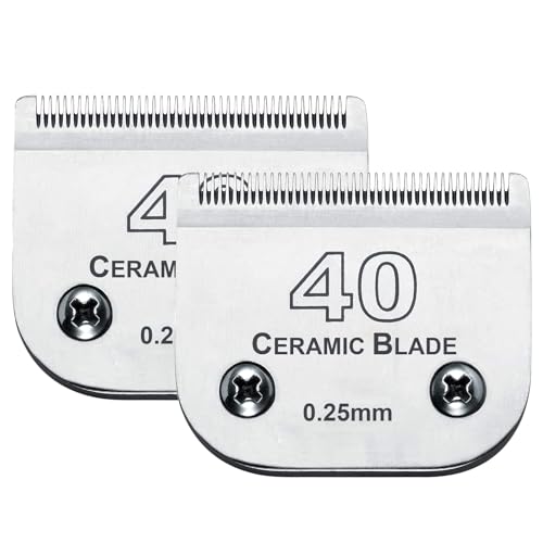 #40 Blade Dog Grooming Blades Compatible with Andis/Wahl/Oster Clippers | Dog Clipper Blade,,Detachable Ceramic Blade & Stainless Steel Blade,Size 40 Cut Length 1/100"(0.25mm) 2Pack - color: 2pc 40:1/100''(0.25mm)