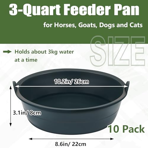 Sadnyy 10 Pcs Feed Pan 0.75 Gallon/3 Quart Utility Horse Feed Bucket Livestock Feeder Tubs Ox Tendon Bowl for Horses Dog Cats Goats Chicken Dust Bath - size: 0.75 Gallon/3 Quart