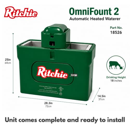 Ritchie Green OmniFount 2 Automatic Heated Livestock Waterer, 18526, Frost-Free Stainless Steel Trough, Insulated Poly Casing, 20 Dairy, 40 Beef or Horses - color: Green
