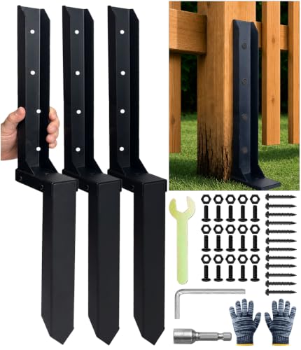 Fence Post Repair Kit, Heavy Duty Steel Fence Post Stabilizer Brace, 3 Pack | Made from U-channel steel, its interlocking U-slot design uses 5 multi-angle screws to reinforce the upper/lower connection - size: 3 Pack
