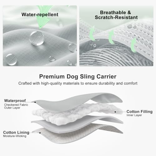FURTIME Dog Sling Carrier, Puppy Sling for Small Dogs Up to 16 lbs | 2-in-1 Backpack and Shoulder Bag, Hands-Free Pet Carrier with Safety Tether & Adjustable Strap for Outdoors, Grey