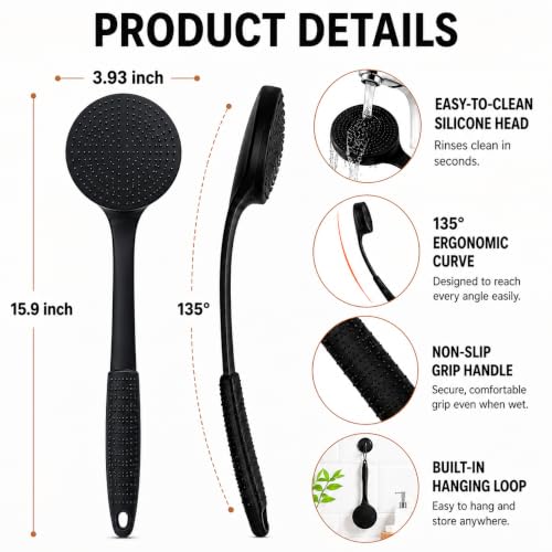 Lotion Applicator for Back with Long Non-Slip Handle, Non-Absorbent Silicone Pad, Easy-to-Clean Body Applicator for Sunscreen, Moisturizer & Self Tanner, Includes Travel Pouch