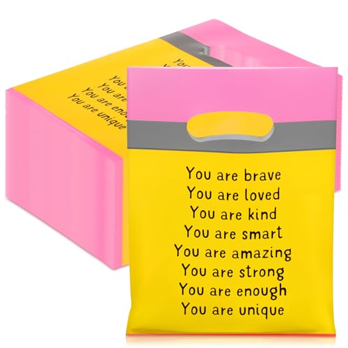 Coume 100 Pcs Back to School Gifts Bags for Students Inspiration Quotes Plastic Goodie Snack Treat Bags with Handles Birthday Party Favors from Teachers, 6" x 8" - style: Pencil Style