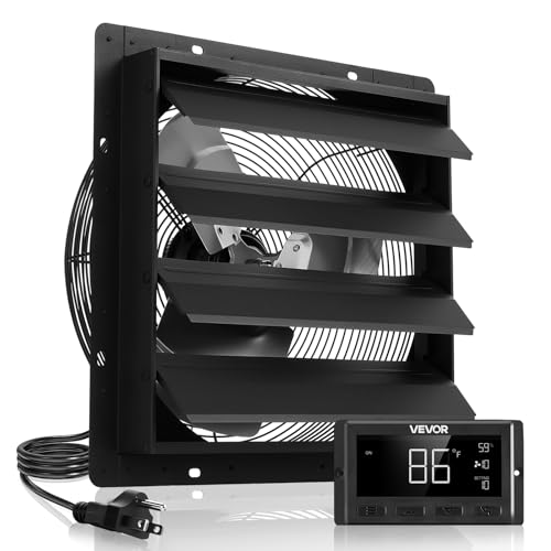 VEVOR 16 inch Exhaust Fan, Wall Mounted Attic Fan with Variable Speed, Temperature & Humidity Controller, 3000 CFM, Automatic Shutter - size: 16 Inch