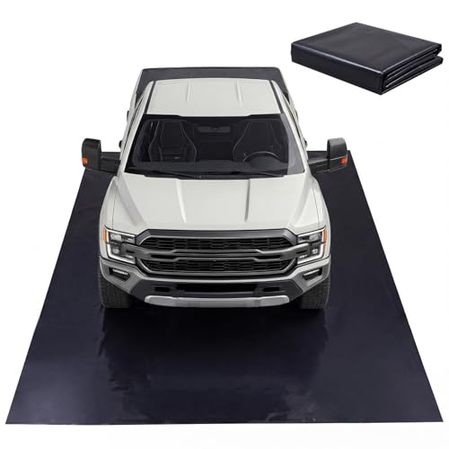 Garage Floor Mat 9.84 x 19.68 FT, Large Waterproof PVC Parking Mat for Car SUV Truck, Trimmable Garage Floor Protector for Snow Mud Oil, Non-Slip Under Car Pad Easy to Clean, Black