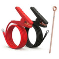 Electric Fence Jumper Leads with Alligator Clips, 6.6ft, 10,000V - 1 Set | Tinned Copper Wire Connectors with Premium TPU Insulated Cables for Fence Energizer and Solar Charger - with Grounding Rod - size: 1 Set (Red + Black Leads) + 1 Grounding Rod