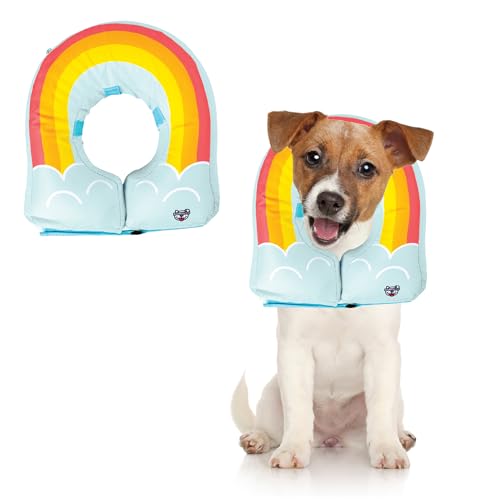 Rainbow Inflatable Dog Recovery Collar, Comfortable Cone Replacement for Pet Surgery, Protective Collars to Prevent Licking & Biting, Size Medium - size: Medium