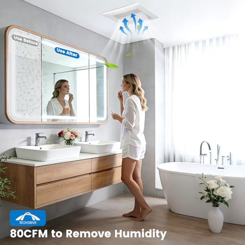 Tech Drive Bathroom Fan,80 CFM 1.5 Sone,4 Inch Duct,Very Quiet | No Attic Access Needed, HVI and Energy Star Certified, Easy to Install for Bathrooms Up to 85 Sq. Ft - size: 80CFM