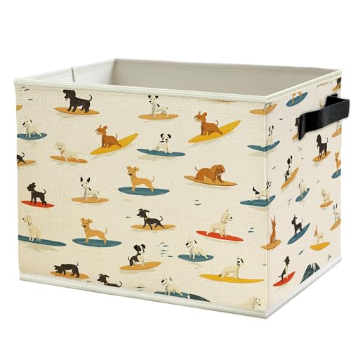 Funny Coastal Beach Surfing Dog Storage Bins Box with Handles, Dog Lovers Gifts, Surfing Gifts, Ocean Surf Puppy Collapsible Basket Organizer for Bathroom Bedroom Books Clothes - color: Color06