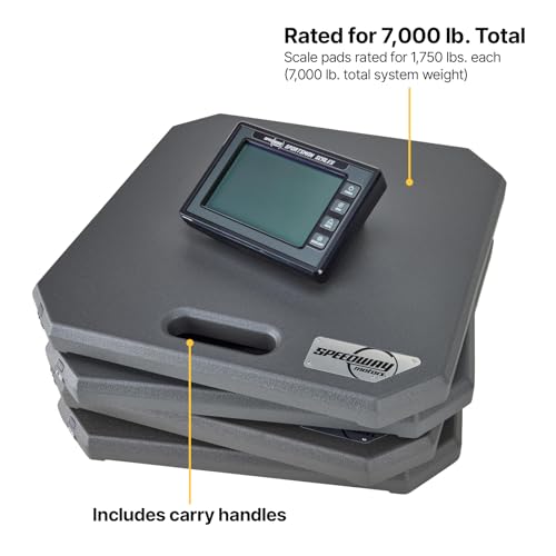 Sportsman Wireless Race Car Scales and Storage Case, 7000lb Aluminum Pads | 0.5% accuracy, chassis setup data, cross weight, bite balance, front to rear distribution, total vehicle weight readings