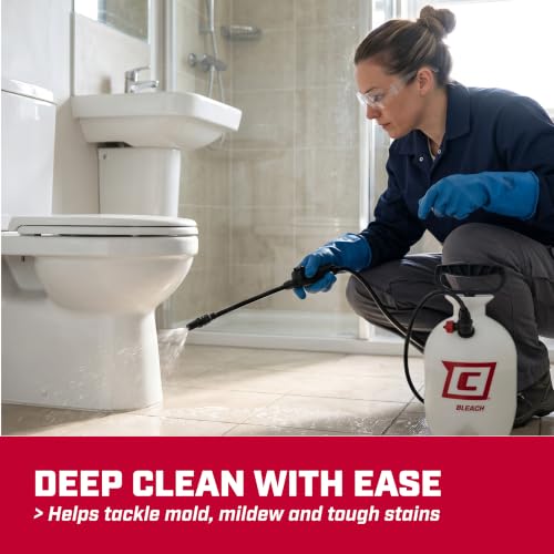 Chapin 1-Gallon Bleach Pump Sprayer, Resistant Seals for Cleaning | Chemical-resistant tank and seals; for mold treatment, sanitizing, fungicides and cleaners with filtration and 34in hose - size: 1-Gallon Bleach Sprayer