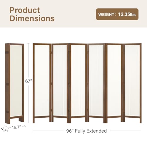 Linen Room Divider Privacy Screen, Foldable Wood Frame Partition Room Dividers with Removable Linen Fabric Curtain, Room Divider Panel, Zero Assembly for Home, Office, or Studio Brown 6 Panel - color: Brown