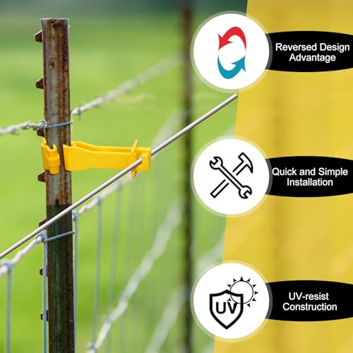 Outus 50pcs Reversed Extender Electric Fence TPost Insulators Snap, Yellow | Fit T Post Insulators, for Electric Fence Wire, Yard Agricultural Ranchers Farm - color: Yellow
