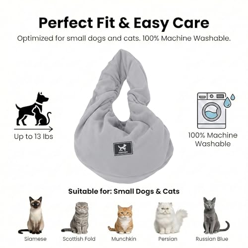 Donut Cat Sling Carrier for Small Pets 3-13 lbs, Soft Polar Fleece | Hands-Free Pet Pouch, Lightweight Indoor Cuddle Bag, Cozy Wearable Carrier for Cats, Kittens and Small Pets, Light Gray - color: Light Gray
