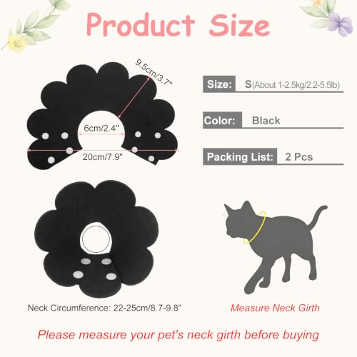 Felt Cat Recovery Collar, Cute Flower Cat Recovery Collar Adjustable Recovery Cones (2Pcs, S 6.3-7.5inch, Black) for Small Dogs Kittens Cats - color: Black, size: S（1-2.5 KG/2.2-5.5 lb）