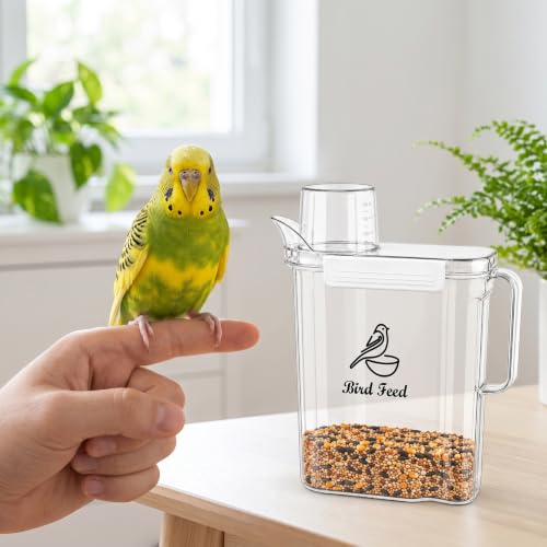 Bird Seed Storage Container,3.5Qt Large Capacity Pet Food Storage Containers with Handle,Airtight Wild Bird Seed Dispenser-for PetBirds Parakeets Finches Food Mealworms Storage/BPA Free-Clear