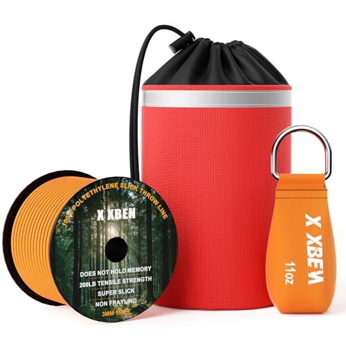 X XBEN Arborist Throw Line Kit with Slick Rope, Throw Weight, Reflective Storage Bag, Suit for Tree Cutting,Camping, Trimming, Hanging Swing, Forestry Tree Gear for Low and High Limb Throwing - size: 150FT Rope with 11 Oz Throw Bag