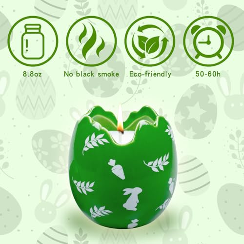 Easter Egg Candle, Eucalyptus Scented Ceramic Bunny Candle, Soy Wax in Decorative Eggshell Holder, Easter Decor & Spring Gifts for Home & Table Decoration