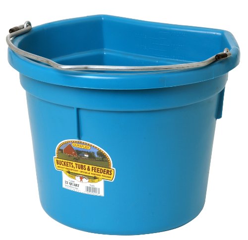 Little Giant® Flat Back Plastic Animal Feed Bucket | Animal Feed Bucket with Metal Handle | Horse Feed & Water Bucket | 22 Quarts | Teal