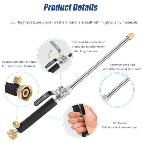Hydro Jet High Pressure Power Washer-Magic Power Washer Extendable Wand,Flexible Water Hose Universal Nozzle,Gutter Patio Car Pet Window Cleaning (18inch-Back) - color: 18inch-back
