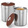 Paw Libero 2PK 25 Lbs Stainless Steel Dog Food Storage Container with Airtight Lid & Ceramic Bone Handle, Large Metal Dog Food Bin for Dogs & Cats, Keep Fresh, Easy to Clean - size: 25 lbs - 2pk