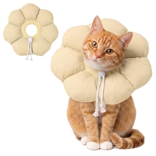 Avont Soft Cat Cone L Apricot Post-Surgery Anti-Lick Adjustable | Apricot L, Neck 9.8-13.8", Anti-Lick, Breathable, Lightweight, Soft Cotton, Adjustable Drawstring - color: Apricot, size: L (9.8" – 13.8")