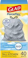 Glad Trash Bags, ForceFlex Tall Kitchen Drawstring Garbage Bags, Fresh Clean, 13 Gal, 40 Ct (Package May Vary) - size: 40 Count (Pack of 1)