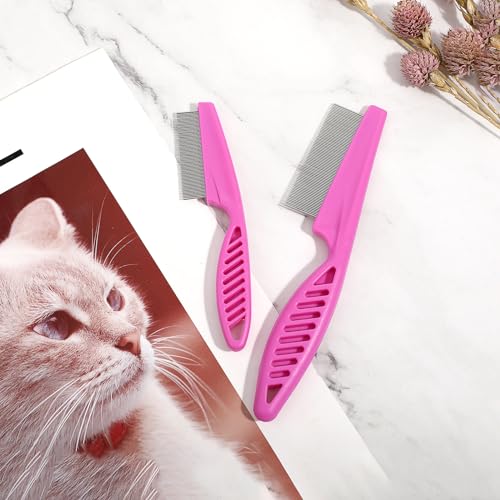 TIESOME Pet Hair Comb Tear Stain Removal,2 Pack Multifunctional Pets Grooming Comb Kit 2 in 1 Dog Combs Stainless Grooming Massage Dual-Sided Comb for Knots Crust Floating Hair Tangle Fleas(Pink) | Multifunctional Pets Grooming Comb Kit, 2 in 1 Dog Combs,