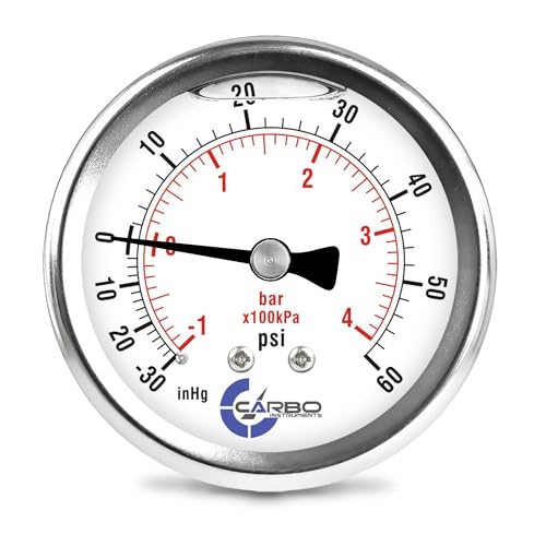 Compound Pressure Gauge -30 inHg to 60 PSI, Liquid Filled, 2.5" Dial, 1/4 NPT Back Mount, 304 Stainless Steel Case, Brass Wetted Parts, PSI/inHg - ASME B40.1 Grade A - size: -30 inHg to 60 PSI, style: STANDARD