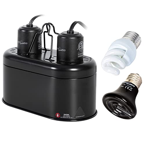 REPTI ZOO Dual Nano Dome Reptile Lamp Fixture Combo Pack Includes 5W Mini Fluorescent UVB Light Bulb & 35W Ceramic Heat Emitter Reptile Heat Lamp Bulb
