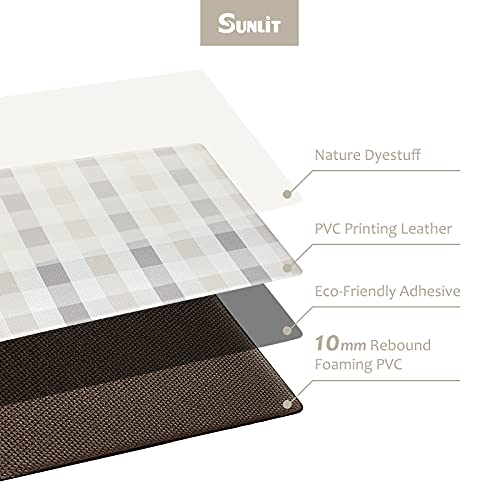 Sunlit Set of 2 Anti Fatigue Kitchen Floor Mat, Non Slip Waterproof Comfort Standing Mat, 0.4Inch Thick Cushioned Farmhouse Kitchen Rug Runner, Buffalo Plaid(Size:17"x28"&17"x47") Light Coffee - color: Light Coffee
