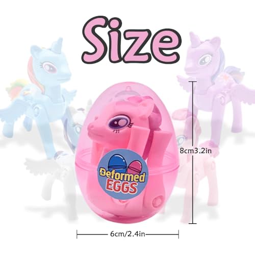 FUNKY WIZARD 4 Pack Easter Jumbo Princess Deformation Prefilled Easter Eggs with Toys, Easter Party Favors Gift for Girls Boys,Toddlers Kids, Easter Basket Stuffers Fillers, Valentines Day(Horse Egg) - style: horse egg-1