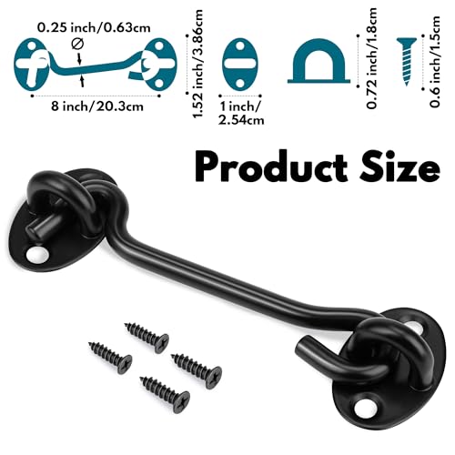 Rainspire (2 Pack) Privacy Hook and Eye Latch for Barn Door, Stainless Steel Gate Latch Barn Door Lock Cabin Hooks for Gate Shutters Window Slide Barn Shed Cabinet Bathroom (Black, 8 Inch) - color: Black, size: 8 Inch