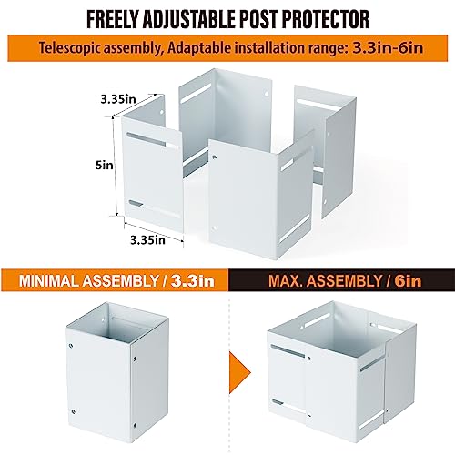 Stainless Steel Adjustable (Range 3.3"-6") Post Protector, Protects Wooden Mailboxes and Fences from Lawnmower and rain Damage (White, 2 Set) - color: White, size: 2 set