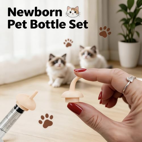 Kitten Bottle Feeding Kit, with Kitten Feeding Syringe, Includes Nipples and Formula Dispenser, Ideal for Newborn Kittens and Small Animals