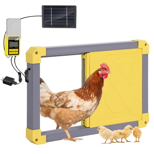 Automatic Chicken Coop Door Powered with Heating, Anti-Pinch Design Solar Chicken Door Opener, Black Auto Chicken House Run Door with Three Power Supply Modes for Chickens and Ducks