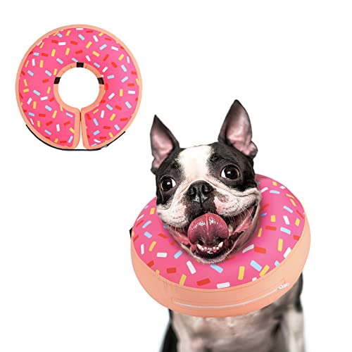 Supet Inflatable Dog Cone Collar for Large Medium Small Dogs, Soft Cone Collar for Dogs Cats, ECollar Doggie Neck Donut Dog Cone Alternative After Surgery - color: Donut Pink, size: M(Neck 9"-12.5")