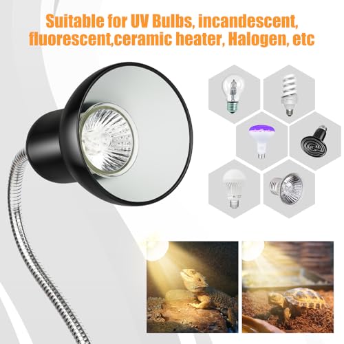 Reptile Heat Lamp UVA/UVB Light with Stepless Dimming, 360 Rotatable Gooseneck Clip-On Heating Lamp for Turtle Tank Bearded Dragon Snake Lizard Tortoise Hermit Crab Includes 25W and 50W Bulbs (Large) - size: Large
